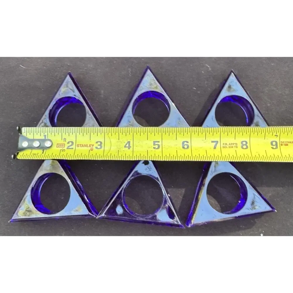 Vtg Cobalt Blue Lucite Triangle Napkin Rings Vintage Set Of 6 Unique -S1DD